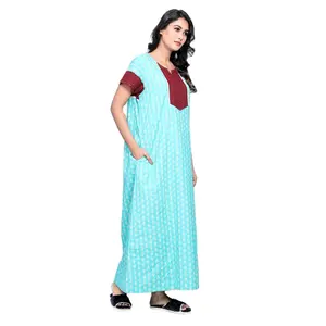 Großhandel Lieferanten breiter Vertrieb optimale Qualität 100 % Baumwolle grün blaues Farblogo Damennachtwäsche langes Nachtkleid