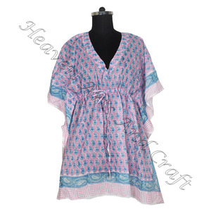 Kaftan de algodón con estampado de bloque de mano, caftán indio hecho a mano KFCS034 Abaya Kaftan caftan árabe Jalabiya Dubai, estampado de bloque de mano a la moda - Product Image 6