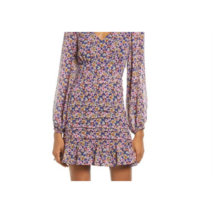 Floret Studios Minidress Floreale Romantico con Maniche a Palloncino Arricciate Nero Multiflorale Taglia XS Lavorato all'Uncinetto Traspirante Vita Naturale - Product Image 2