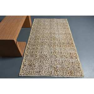 Tapis Vintage en Laine Turque 38X66 pieds Beige Brun Tapis Latex Classique Patchwork Design pour Entrée Chevet Rectangle Couloir - Product Image 1