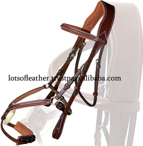 Bride à bretelles en cuir cheval doux rembourré fantaisie cousu sur le nez & BROBAND couleur marron avec rêne antidérapante en caoutchouc - Product Image 2