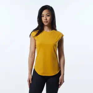 T-shirts d'été imprimés personnalisés pour femmes col en V coupe ajustée à manches courtes Style Streetwear patchs en tissu uni en Spandex - Product Image 1