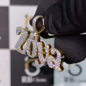 Colgantes Cristianos Finos, Dijes Hip-Hop, Gemas RB Certificadas por IGI, Nombre Personalizado, Chapado en Plata/Oro, Corte Brillante, Moissanita VVS, para Mujer - Product Image 2