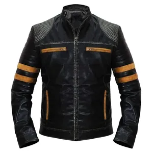 Chaqueta de motorista de invierno personalizada de alta calidad para hombre, moda de invierno de piel de vaca con cuello levantado informal - Product Image 6