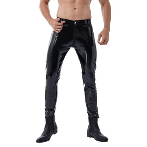 Pantalon de moto en cuir avec fermeture éclair Pantalon sans entrejambe Vêtements pour hommes Fashion Wet Look Nightclub Performance Costumes Wet Look Trousers - Product Image 3