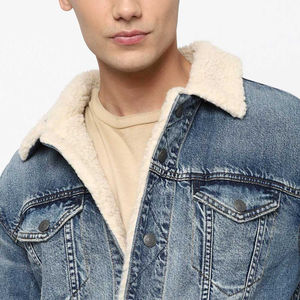 New Arrival Holiday Sherpa Fleece Lined Denim <b>Jacket</b> Warm Winter Faux Fur Shearling Lining Denim <b>Trucker</b> <b>Jacket</b> - Product Image 6