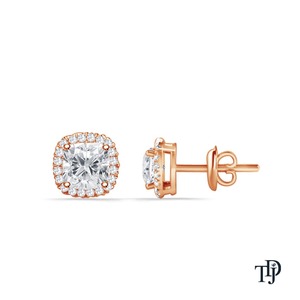 14K Gold <b>Halo</b> Diamond <b>Earrings</b> with Cushion Cut - Product Image 2