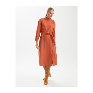 ชุดเดรสมีกระดุมแบบเข็มขัดชุดเดรสทำงานแบบผสมวิสโคส - Product Image 4