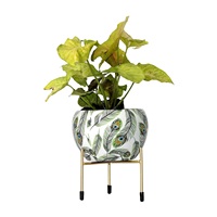 Jardinière décorative en métal imprimé paon avec support doré, pot de fleurs design pour salon, jardin, décoration intérieure d'hôtel