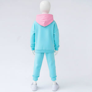 Conjunto Deportivo Informal de Dos Piezas para Niños, Sudadera con Capucha y Pantalones Deportivos, Azul y Rosa, Ropa Deportiva de Forro Polar Cálido para Invierno, 100% Algodón, Ropa Juvenil - Product Image 3