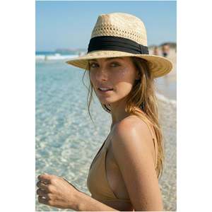 Straw Fedora Beige <b>Hat</b> with <b>Flat</b> Band Summer Model HSR2116 - hsr2116-Beige - Product Image 1