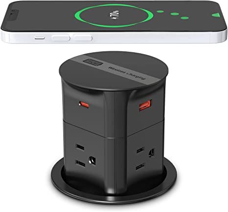 US Standard Desktop Plug 4AC Outlet 15W Wireless Charger Desktop Pop Up Socket Kitchen Counter Pop Up Outlet Manufacturer · image 3
