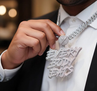 Pendentif Lettre Vintage Moissanite Iced Out, Collier Hip Hop Rapper en Argent Sterling 925 Plaqué Rhodium