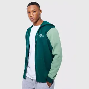 2023 Latets Style Wholesale Forest Green Zip Up felpa con cappuccio Panel Work felpa con cappuccio Full face di alta qualità per uomo