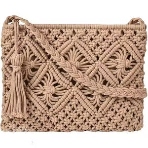 Venta caliente hecho a mano macramé Cross Body Bag para mujeres Sling Mobile Pouch con cierre de cubierta para niñas - Product Image 3