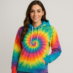 Hip Hop Womens Fashion <b>Hoodies</b> Sweatshirts Tie Dye <b>Rainbow</b> Custom Logo Graphics100%Cotton Long Sleeve Hooded Sweatshirts XS - Product Image 3