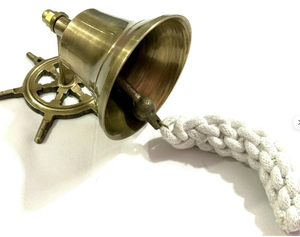 Antique Brass Ship Wheel <b>Bell</b> <b>School</b> Bar Wall Hanging Home Decor <b>Bell</b> with Rope Coustmized Brass Hanging Ship's <b>Bell</b> - Product Image 1