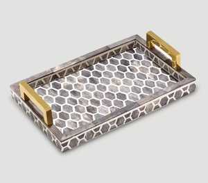 Bandeja de Servicio con Incrustaciones de Resina y Asa Dorada, Vajilla Moderna de Lujo para Decoración de Cocina y Comedor, 10x12 Pulgadas - Product Image 1