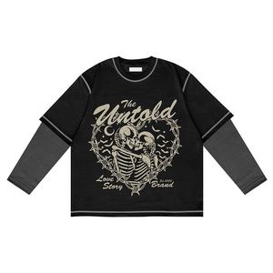 เสื้อยืดแขนยาวแบบ2-in-1สำหรับทุกเพศเสื้อยืดผ้าฝ้ายขนาดใหญ่ออกแบบได้สองชั้นแบบกำหนดเองสำหรับผู้ชาย - Product Image 5