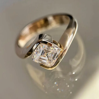 4 Ct Asscher Shape Lab Grown Diamond Half Bezel Set Ring Diamond Wedding Ring 14K Yellow Gold F Color VVS2 Clarity IGI Certified