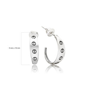 Symbol Stud Style Oxidized Plated Handcrafted Wholesale Trendy Turkish 925 <b>Sterling</b> <b>Silver</b> <b>Hoop</b> Earrings Jewelry - Product Image 3