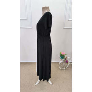 Women's Short-Sleeve V-Neck Two-Tone <b>Viscose</b> Midi <b>Dress</b>, 36705 - Black - Product Image 6