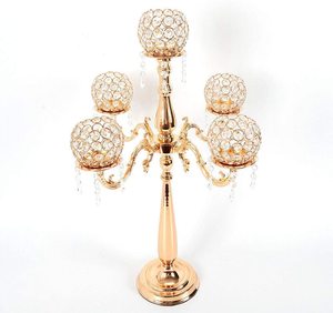 Candelabre artistique en cristal doré multi-gobelets élégant à cinq bras pour décoration de maison de luxe - Product Image 2