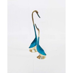 Paire de Statue de Canard Embrassant en Laiton Peint Bleu-Or Figurine Décorative Vastu pour la Maison et le Bureau Table Bureau Sculptures - Product Image 3