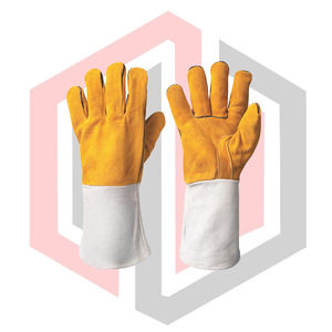 Industrial Safety Firefighting Welding <b>Gloves</b> Tig Mig Leather Grain Texture Knit Wrist Cuff 14 Inch <b>Silicone</b>-free Breathable - Product Image 1