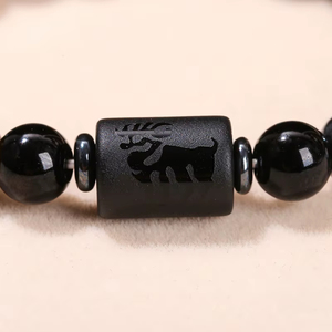 Pulsera de Hematita y Ojo de Tigre Natural de 8mm con Cuentas Redondas y Dije Cilíndrico Astrológico para Diseño de Joyería Personalizada - Product Image 4