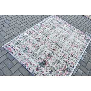 พรมวินเทจขนาด 6x4.3 ฟุต พรมตุรกี พรมขนสัตว์ขอบสีน้ำเงิน - Product Image 4