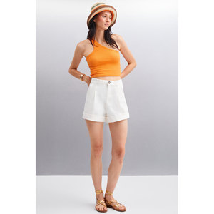 Chemise asymétrique à manches courtes en tissu côtelé extensible ORGANIK PAMUKLU pour femmes ETHIQUET DIVINA - Product Image 2