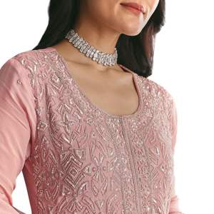 ชุดสูทสีชมพู Chinon kurta Palazzo กับ Cutdana และ sequins ขายส่งเสื้อผ้าพื้นเมืองของผู้หญิง - Product Image 2