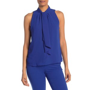 Camicetta Senza Maniche con Collo a Cravatta Calvin Klein per Donna, Blu Taglia XL, Motivo a Righe, Tessuto in Chiffon, Lunga per l'Autunno e l'Ufficio - Product Image 1