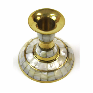 Vintage <b>Brass</b> and Mother of Pearl Inlay <b>Candlestick</b> <b>Holders</b> for Living Room Table Candle <b>Holder</b> - Product Image 5