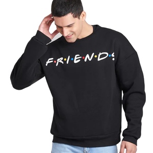 Nuevo OEM Pullover Fleece Pure Cotton Manga larga Cuello redondo Color negro sólido Sudaderas Diseño personalizado Logo bordado para hombres - Product Image 2