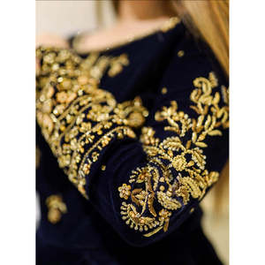 Vestido Maxi Azul Marino Hecho a Mano para Mujer, Elegante Estilo de Fiesta con Lentejuelas y Pedrería, Cintura Imperio, Talla XS - Product Image 2