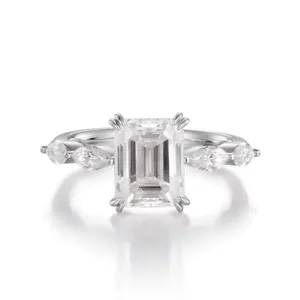 Bague de fiançailles en diamant de laboratoire taille émeraude, or blanc 14K 18K, certifiée IGI, fabricant en gros de bijoux - Product Image 4