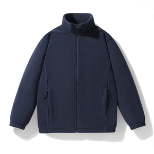 Veste d'hiver pour hommes en polaire Sherpa de couleur unie avec col montant logo avant style zippé personnalisé en usine avec poches chaudes - Product Image 2