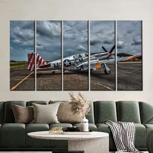 Impression sur toile d'avion de chasse vintage : décoration d'avion du ciel agité de la Seconde Guerre mondiale, 5P : encadré - Product Image 1