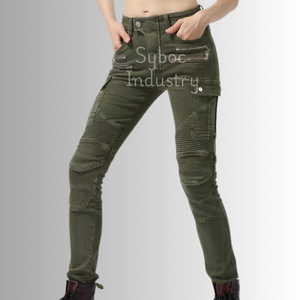 Pantalon de course de moto pour femme avec protection certifiée CE Pantalon de course de moto en denim délavé à l'acide élégant pour le cavalier - Product Image 3