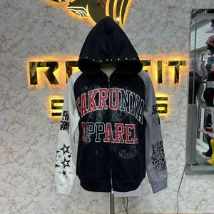 Sudadera con Capucha y Cremallera Personalizada de Última Moda, Chaqueta con Cremallera y Pedrería, Lavado Ácido, Estilo Vintage, Sudadera de Forro Polar para Hombre, Ropa Urbana - Product Image 5