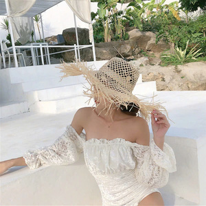 2024 été creux nouveau Style femmes grand bord disquette chapeau de soleil décontracté couleur plein bord raphia herbe naturelle adultes plage en plein air - Product Image 4