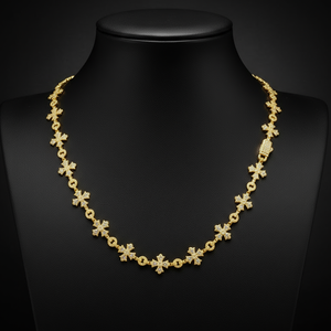 Collier chaîne à maillons croisés en argent sterling 925 plaqué or, serti de diamants taille brillant, fait main, style Hip Hop de luxe, pour hommes et femmes, idéal pour les fêtes - Product Image 1