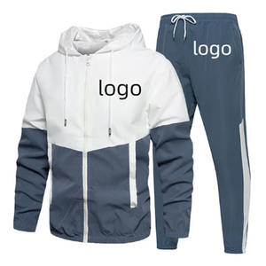 Vente chaude Personnalisé Votre Logo Hommes Survêtement 2 Pièces Sport Ensemble Jogging et Hoodies Manteau à Manches Longues Zip Up Patchwork Vêtements - Product Image 1