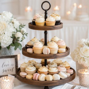 3 Tier Dessert <b>Stand</b> <b>Cake</b> <b>Stand</b> for Party Wedding Birthday Cupcake Display <b>Stand</b> Acacia Wood Iron Tiered Serving Tray - Product Image 3