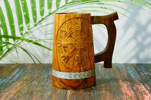 Mug à boire viking artisanal en bois naturel, mug à café en bois, agate, style nautique, thème animal à prix abordable - Product Image 4