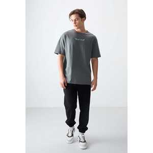 Camiseta Caqui para Hombre, 100% Algodón, Gruesa, Suave, Texturizada, Corte Holgado, Estampada, Jersey-88356 - Product Image 1