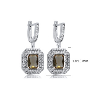 Venta al por mayor Baguette diseño sultanita geométrico pendientes colgantes CZ CAMBIO DE Color piedra joyería hecha a mano 925 joyería de plata - Product Image 2