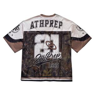 T-shirt pour homme personnalisé de haute qualité surdimensionné de sport et de gym en maille camouflage avec impression d'écran de lettres respirant - Product Image 2